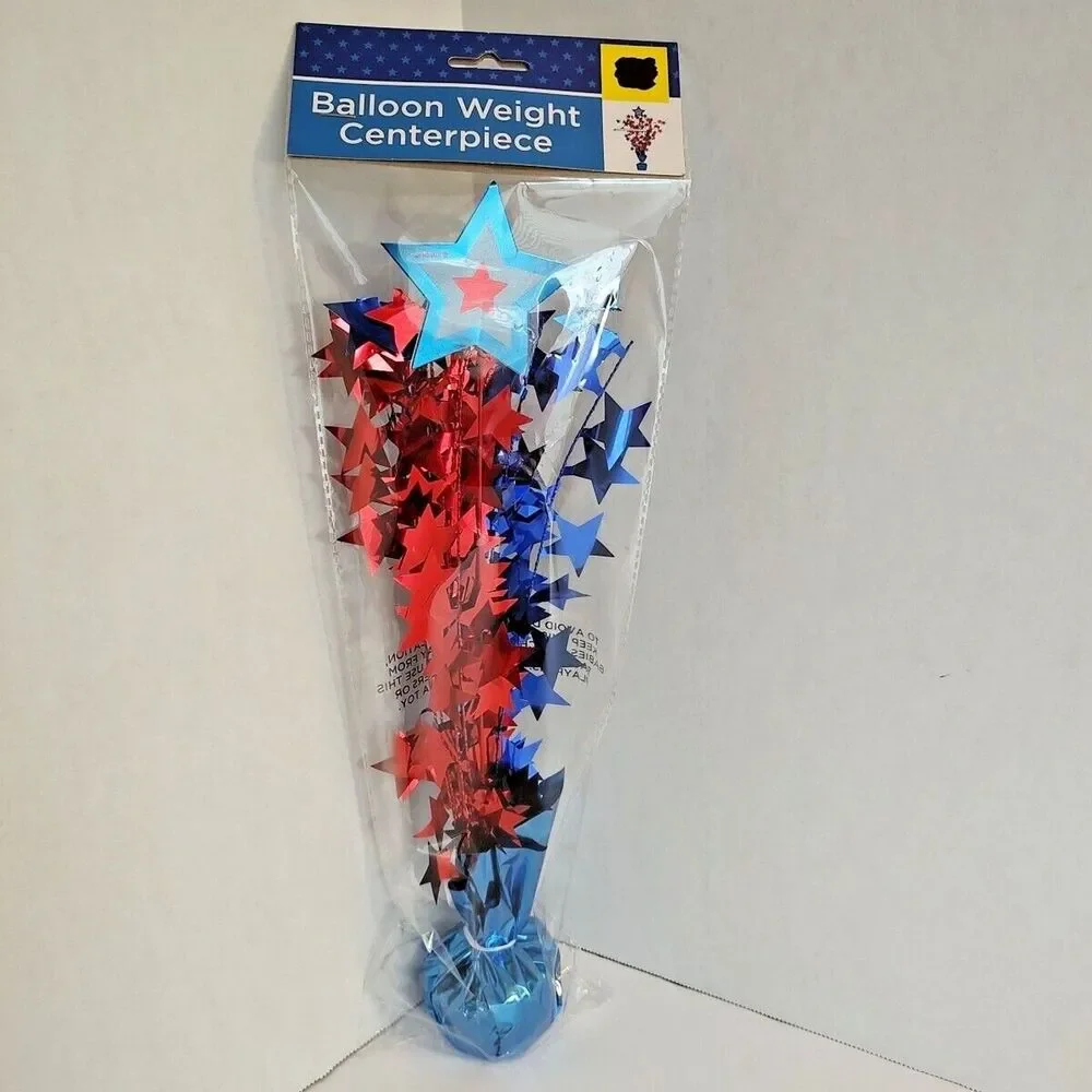 Patriotic Balloon Weight Centerpiece Metallic Red Blue Stars USA America Party